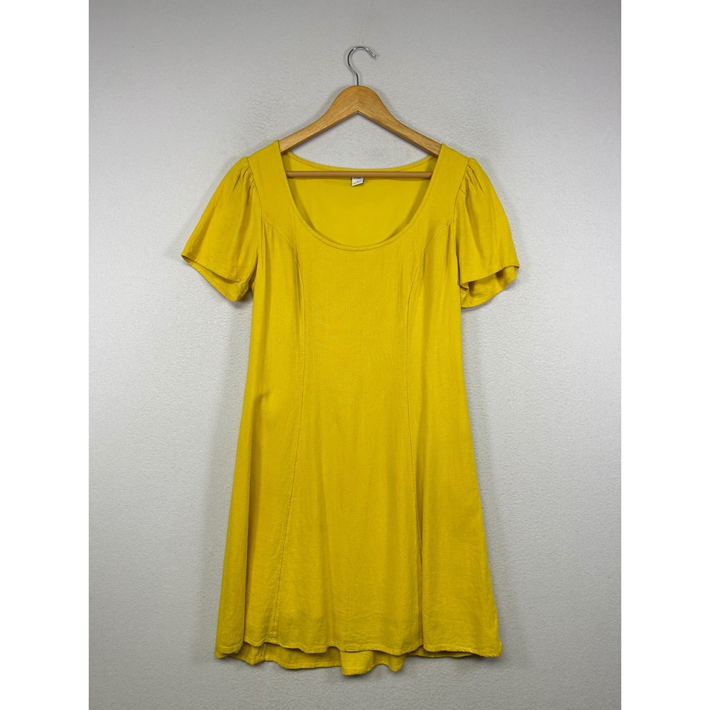 Cottagecore Old Navy Womens Size S Yellow Linen Blend Puff Sleeve‎ Mini Dress